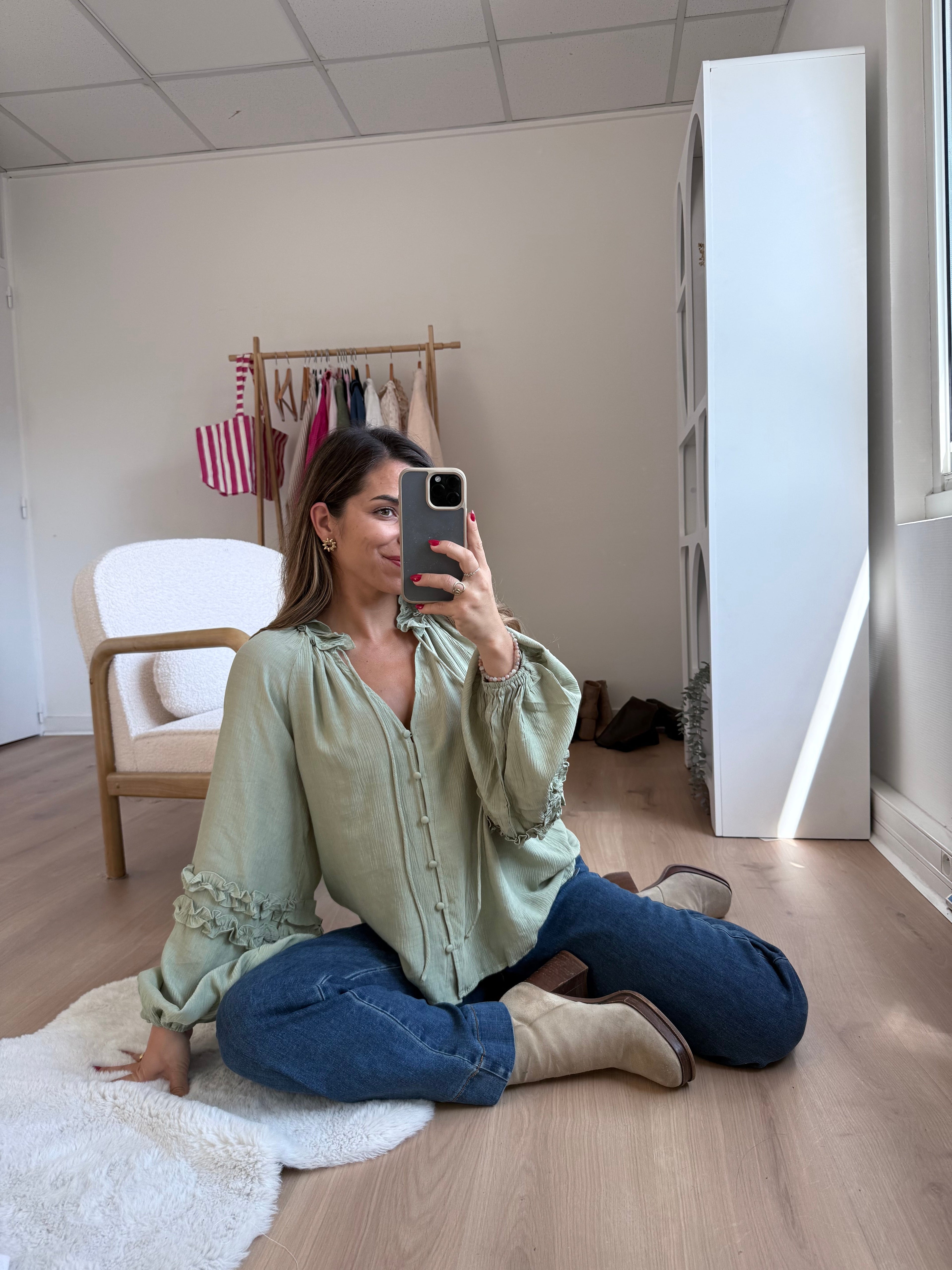 Blouse Esmée À Volants Vert Menthe