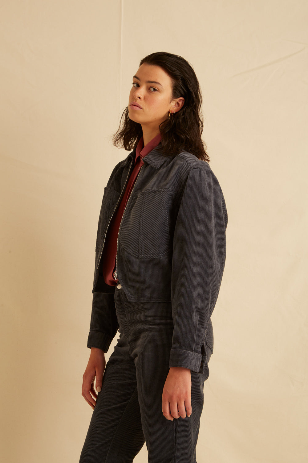 Veste Vanny - Velours Bleu Acier