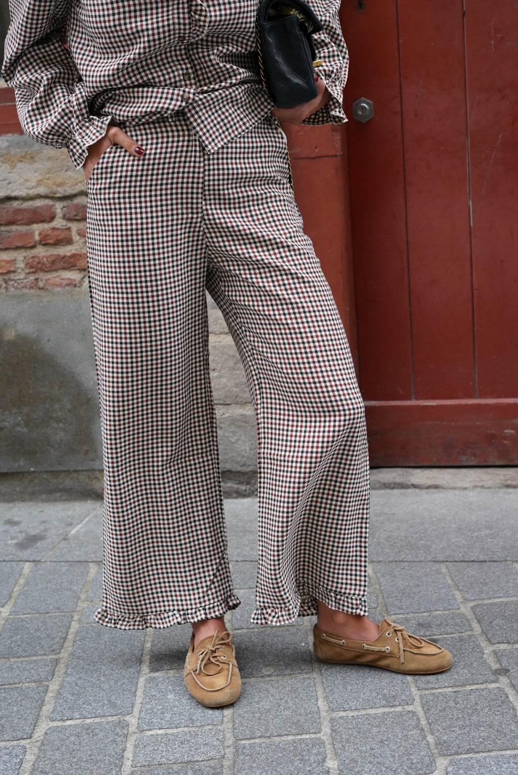 Eugene Check Trousers Ecru/Bordeaux