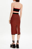 Jupe - Raye Noir Et Corail - Femme