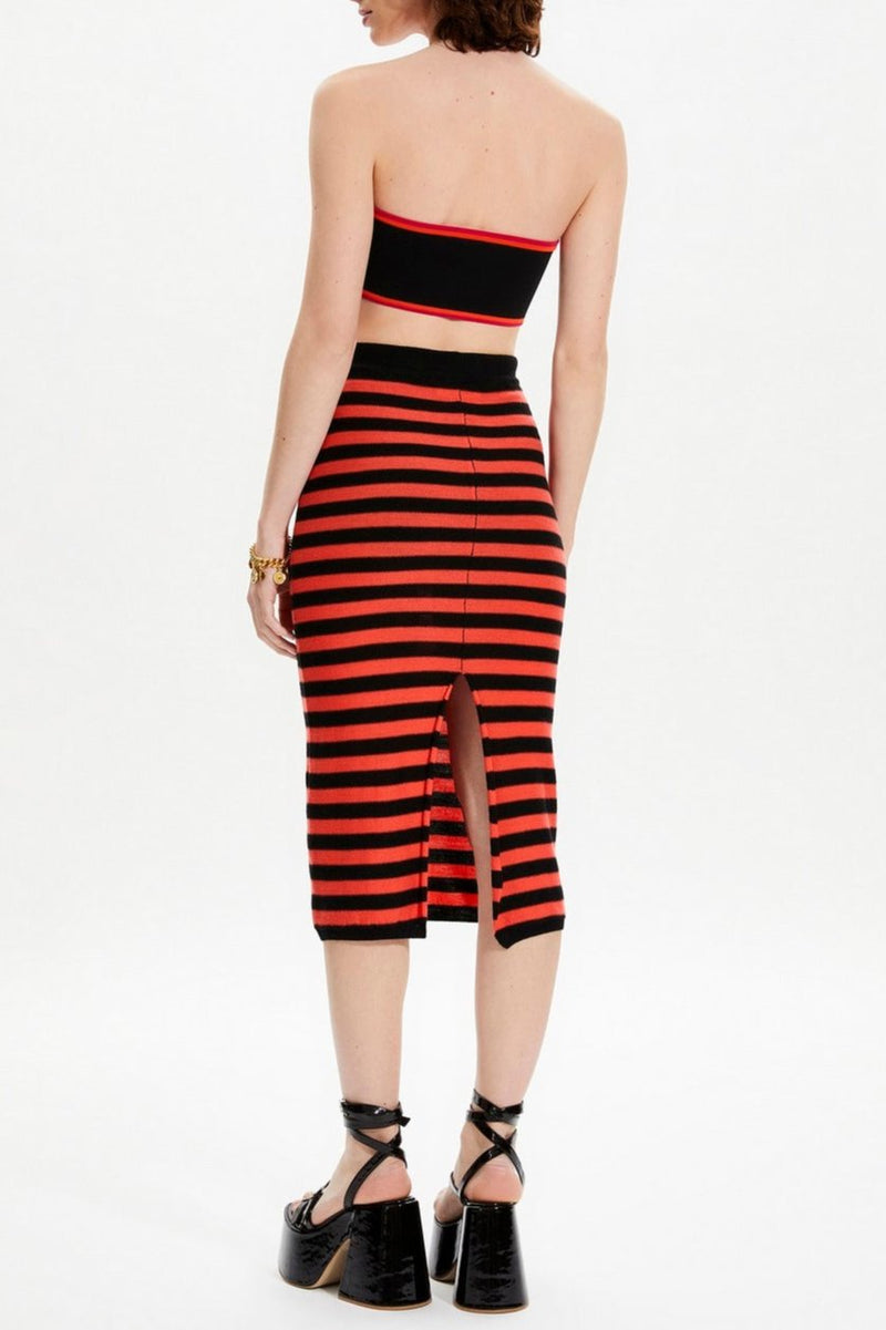 Jupe - Raye Noir Et Corail - Femme