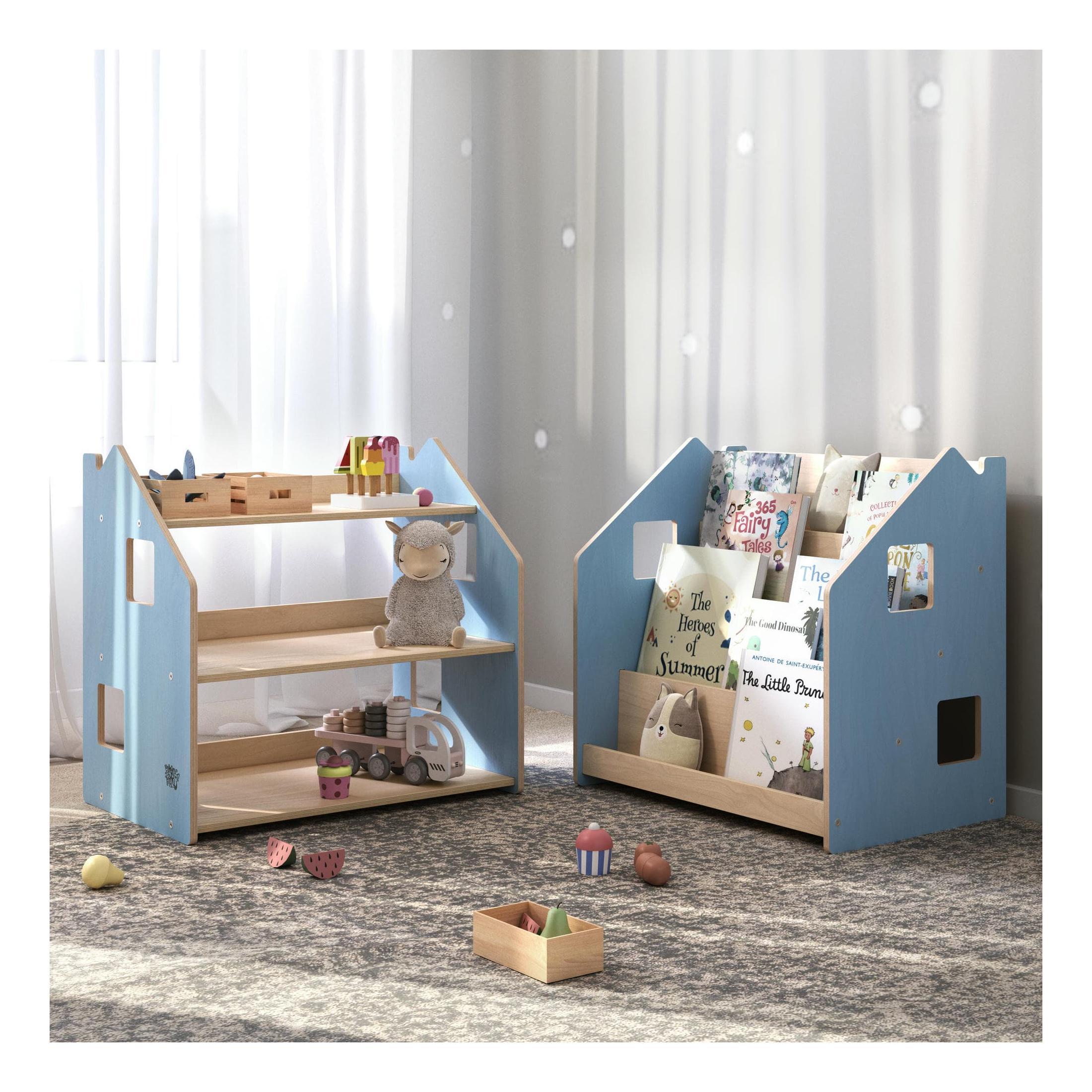 Étagère À Jouets – Bleu Clair & Rose