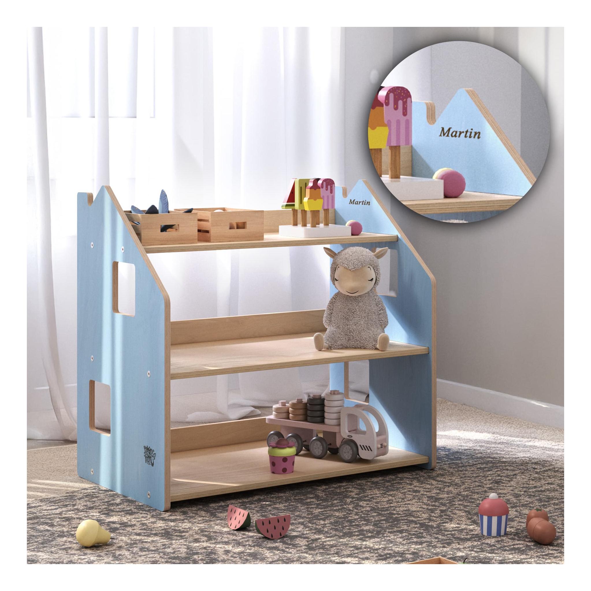 Étagère À Jouets – Bleu Clair & Rose