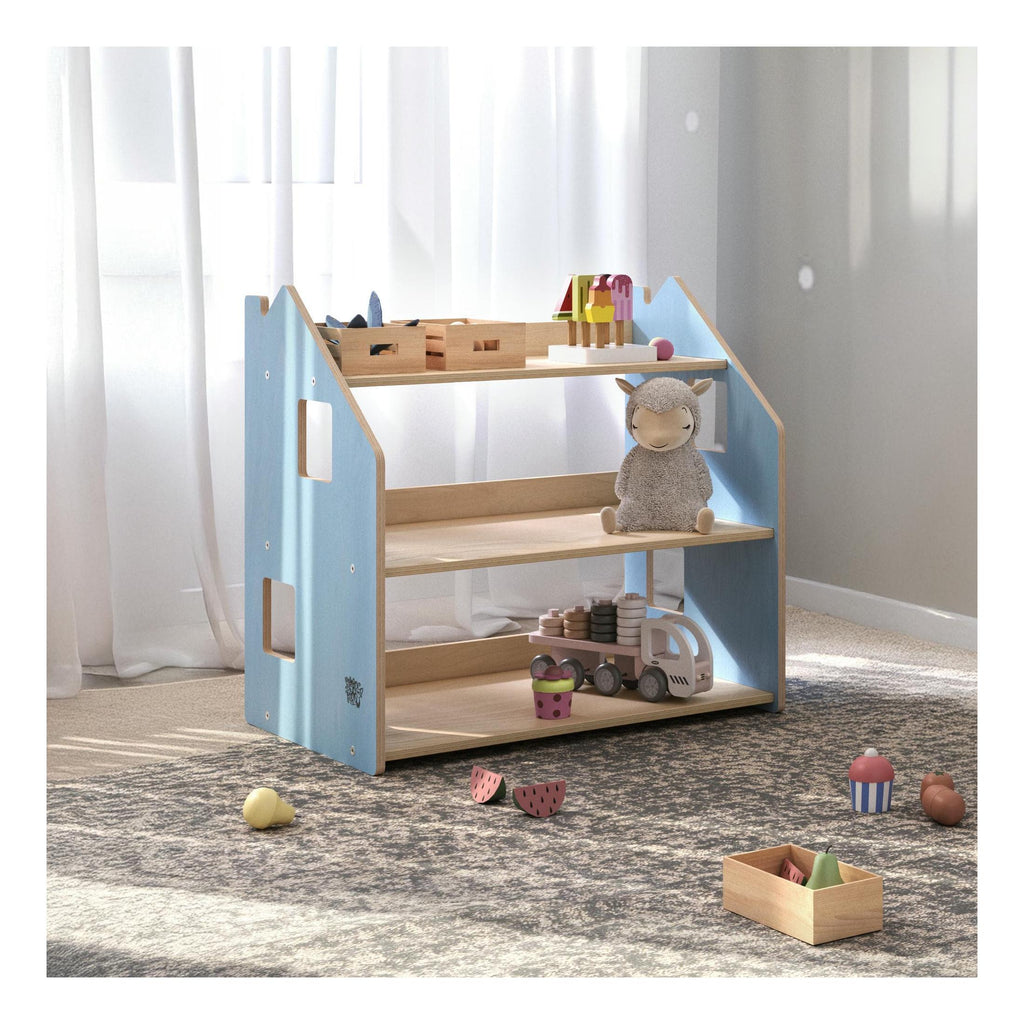 Bibliothèque & Étagère À Jouets Duo – Bleu Clair & Rose