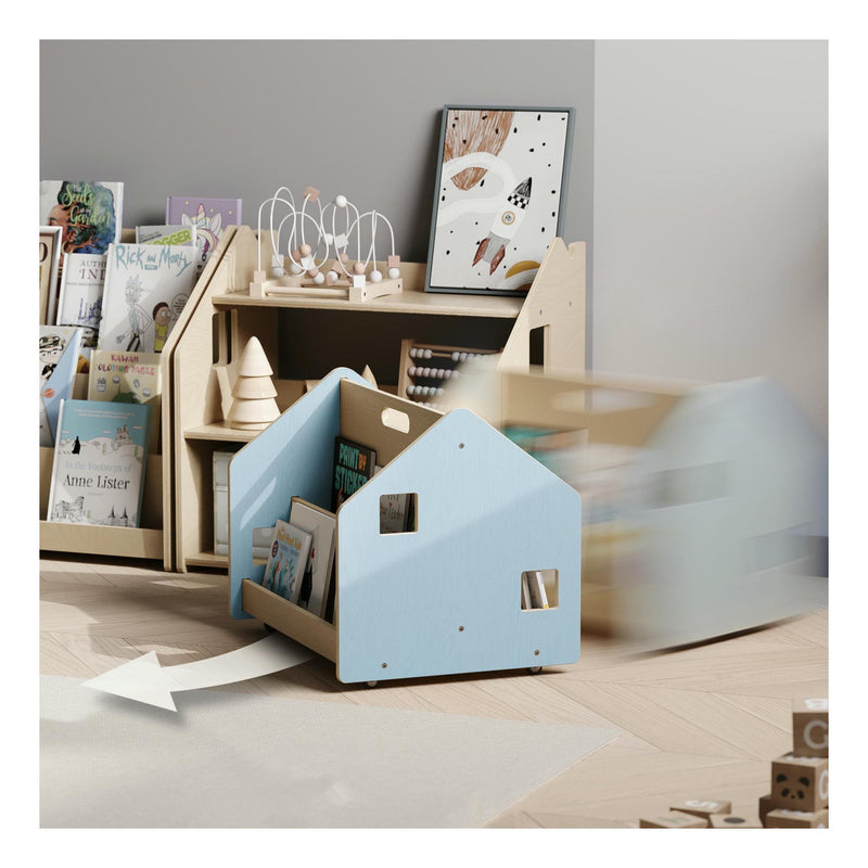 Bibliothèque Enfant Double-Face Sur Roulettes – Bleu Clair