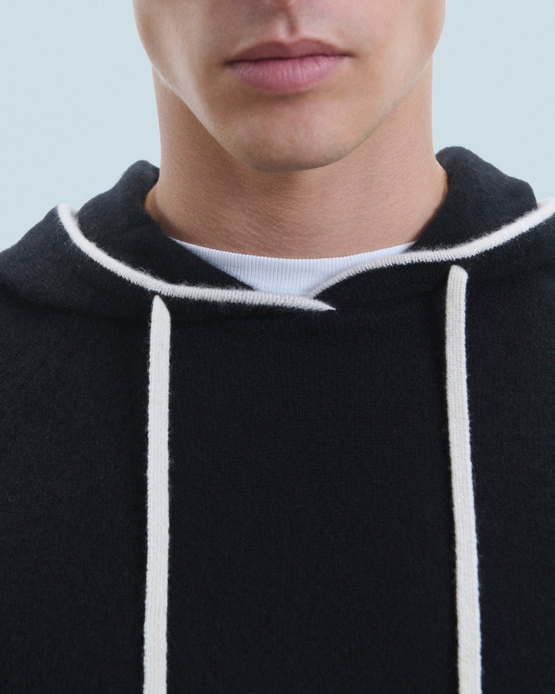 Pull Hoodie Liserets Contrastes Léger H24 - Noir - Homme