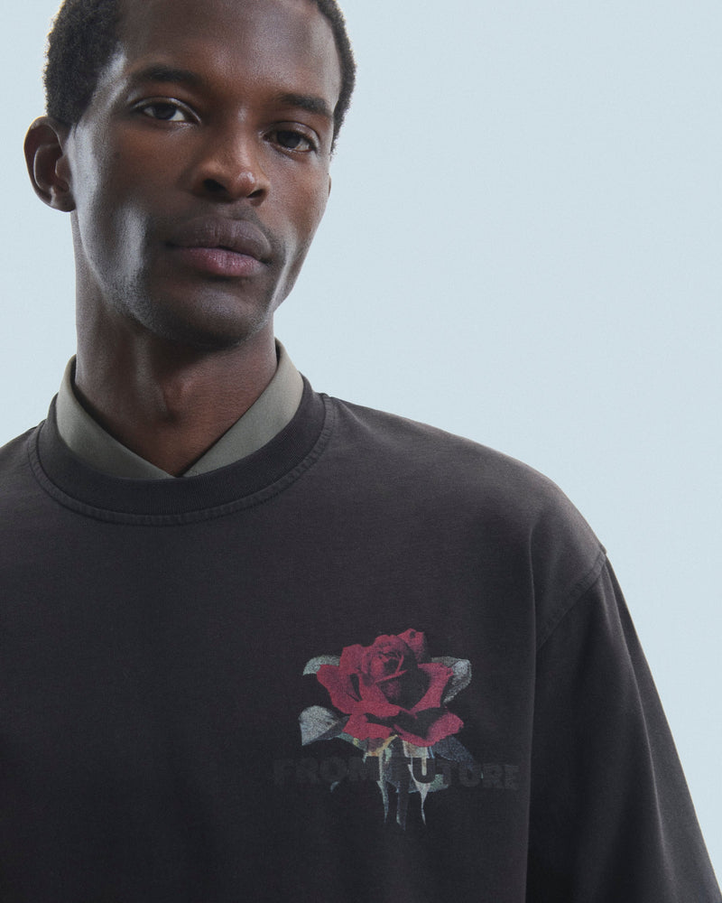 T-Shirt Col Rond Manches Courtes Roses H24 - Homme - Washed Black