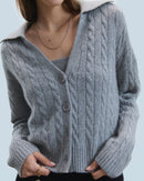 Pull Cardigan À Cotes H24 - Femme - Gris Chiné Foncé