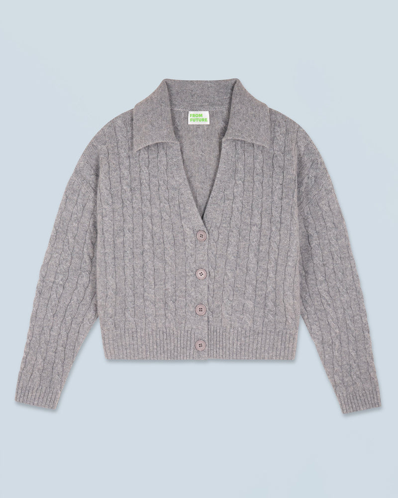 Pull Cardigan À Cotes H24 - Femme - Gris Chiné Foncé