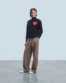 Pull Col Montant Coeur - Gris Chiné Clair - Femme