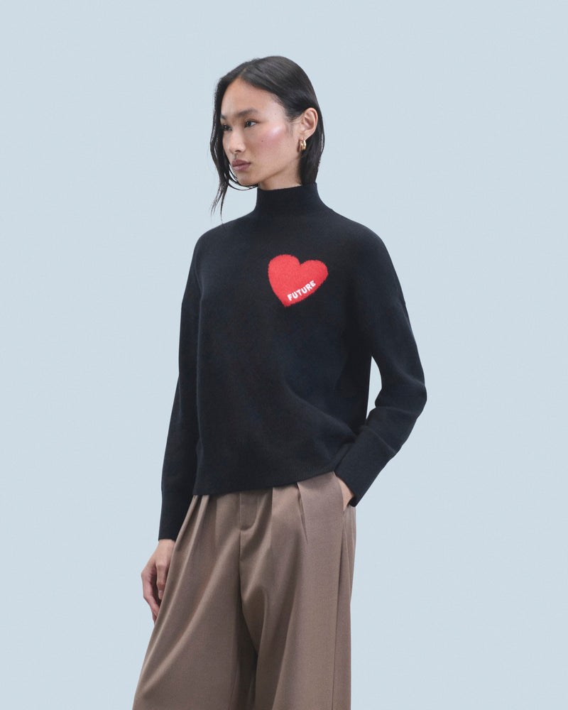 Pull Col Montant Coeur - Gris Chiné Clair - Femme