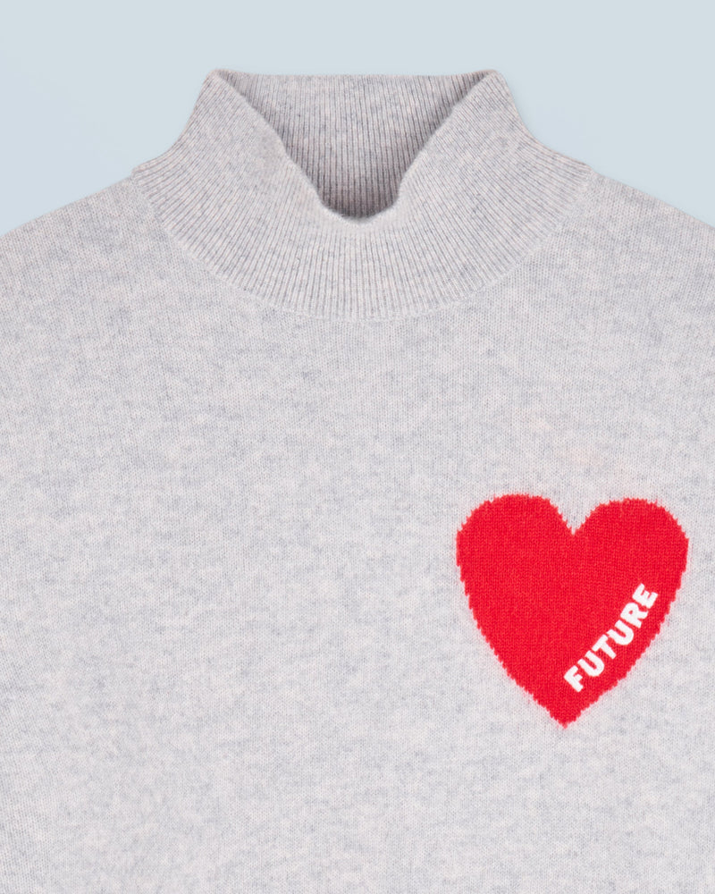 Pull Col Montant Coeur - Gris Chiné Clair - Femme