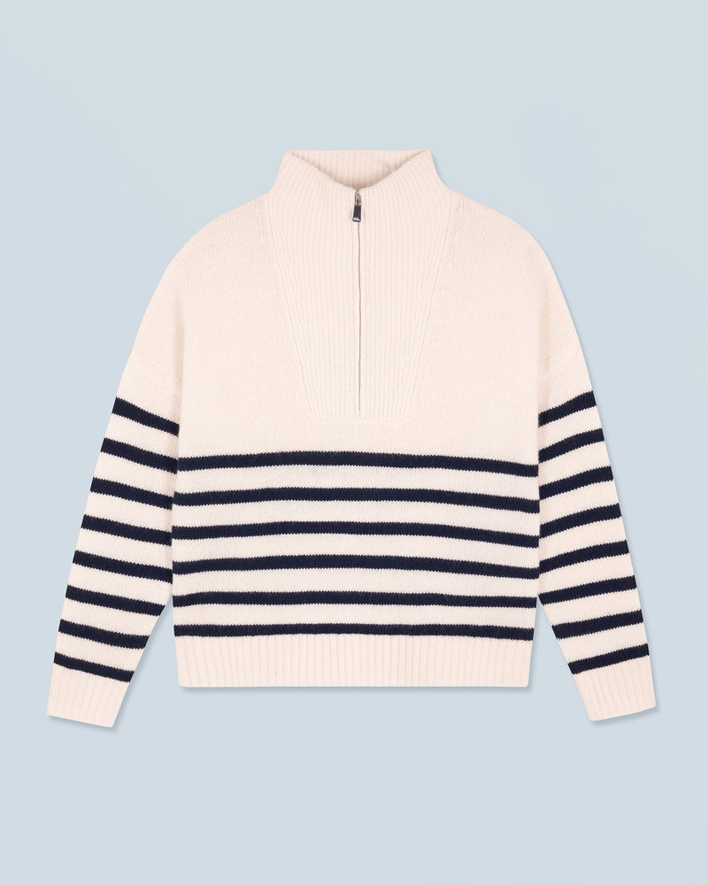 Pull Col Camionneur Marinière H24 - Ecru - Femme