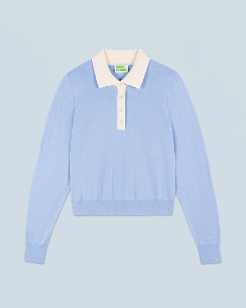 Pull Col Polo H24 - Baby Blue - Femme