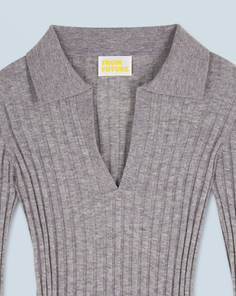 Pull Col Polo Seconde Peau H24 - Femme - Gris Chiné Foncé