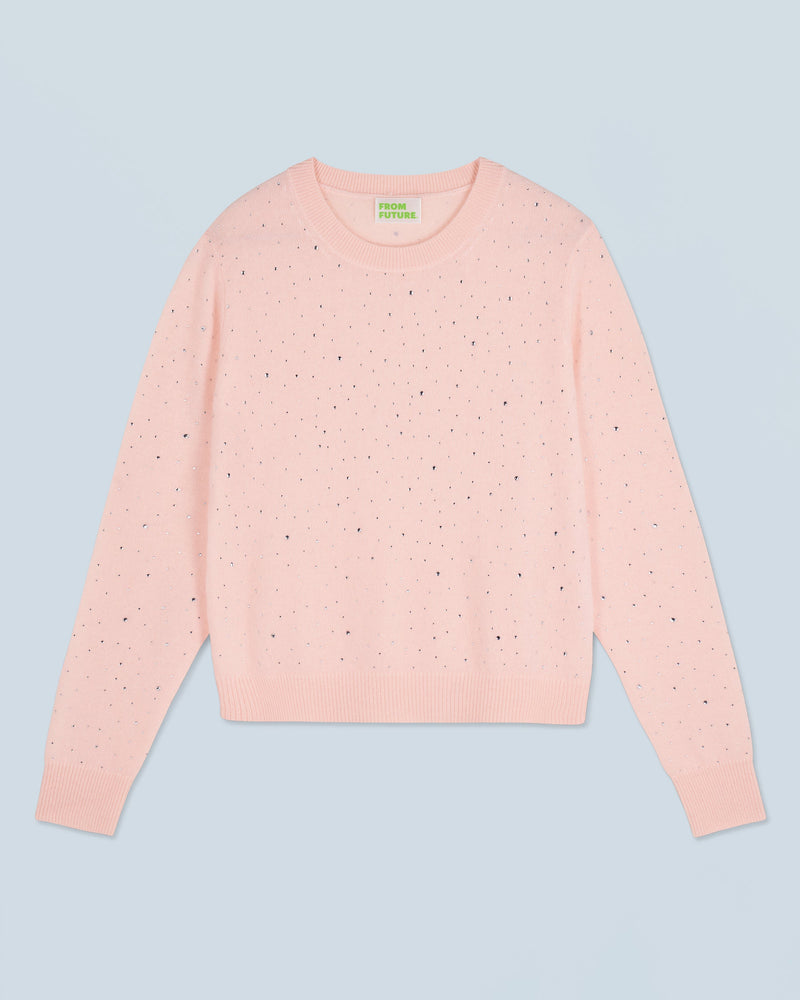 Pull Col Rond Strass Allover Léger H24 - Baby Pink - Femme