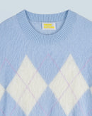 Pull Col Rond En Cachemire Brossé À Motif Losange H24 - Femme - Baby Blue