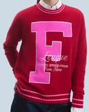 F Round Neck Sweater - Dark Red - 100% Cashmere - Women