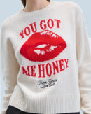 Pull Col Rond Red Lips H24 - Ecru - Femme