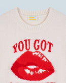 Pull Col Rond Red Lips H24 - Ecru - Femme