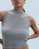 Pull Sans Manche Perles À L'Encolure H24 - Femme - Gris Chiné Foncé - 100% Cachemire