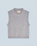 Pull Sans Manche Perles À L'Encolure H24 - Femme - Gris Chiné Foncé - 100% Cachemire