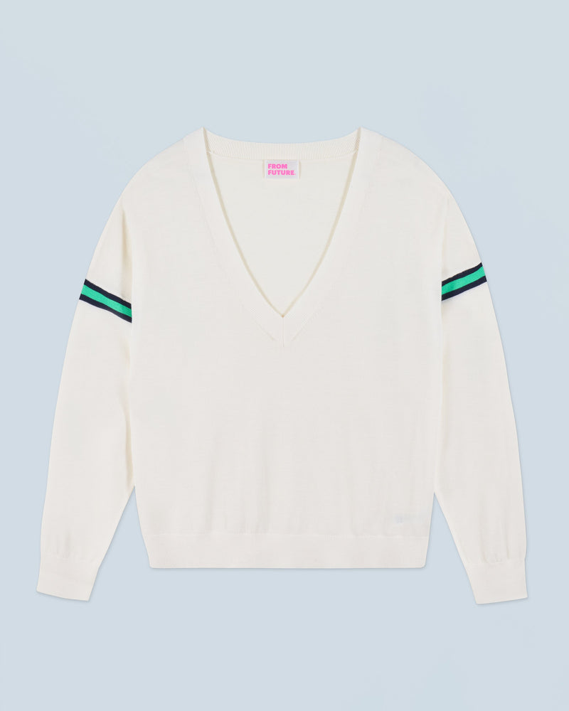 Pull Col V H24 - Ecru - Femme