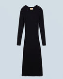 Robe Longue Manche Longue À Cotes Fendue H24 - Noir - Femme