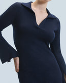 Robe Longue Manche Longue Col Polo H24 - Navy - Femme