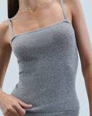 Top Bretelle Seconde Peau H24 - Femme - Gris Chiné Foncé