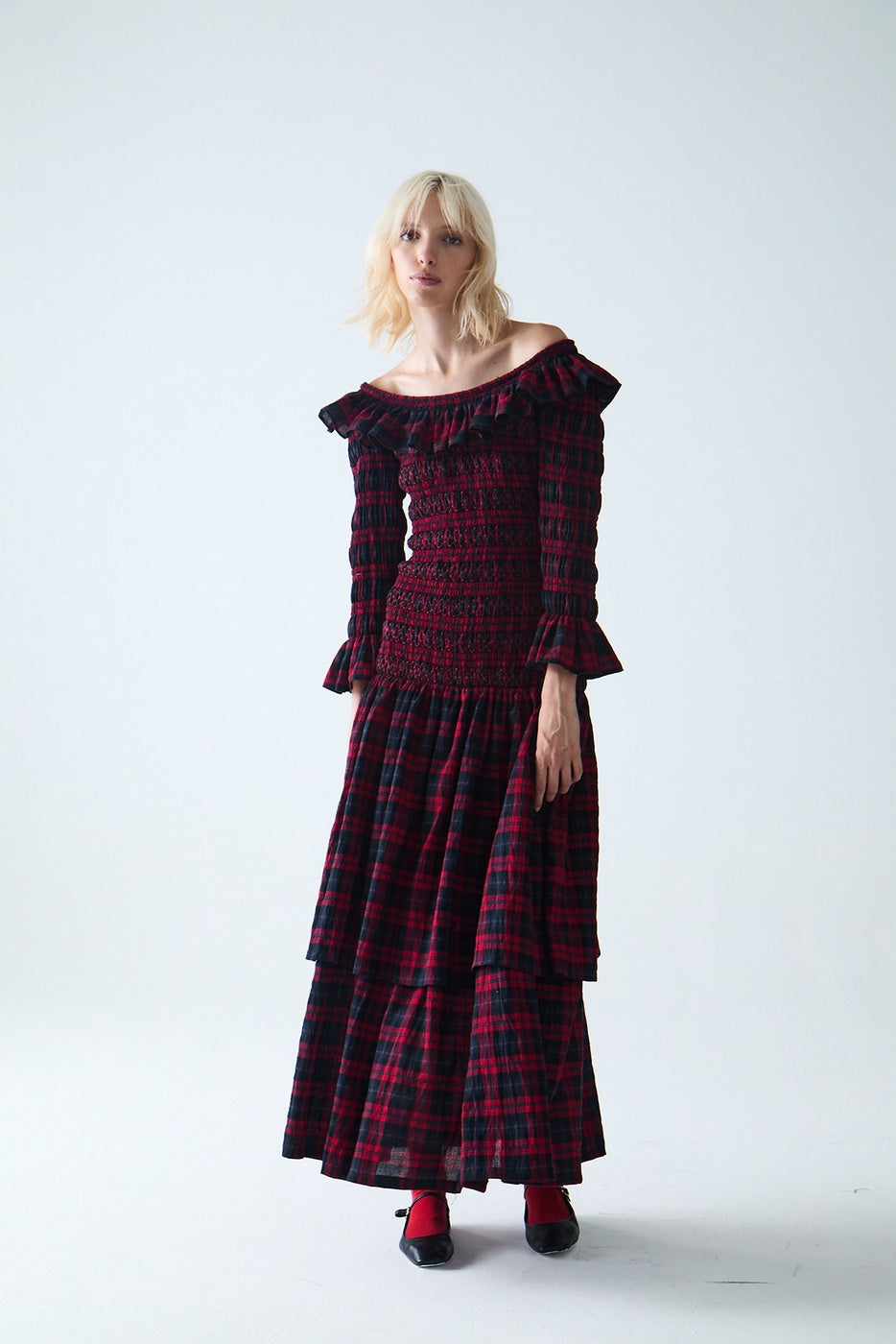 Sayani Maxi Smocked Dress - Red Tartan
