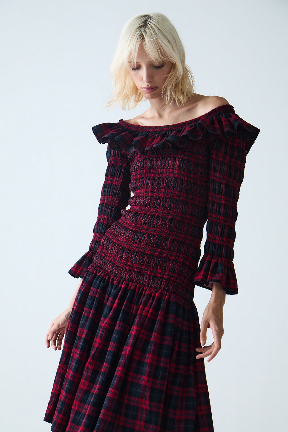 Sayani Maxi Smocked Dress - Red Tartan