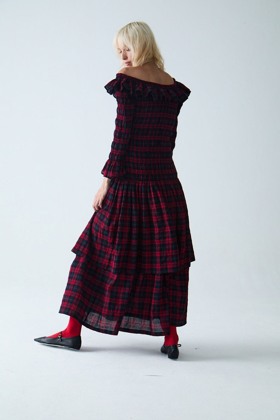 Sayani Maxi Smocked Dress - Red Tartan