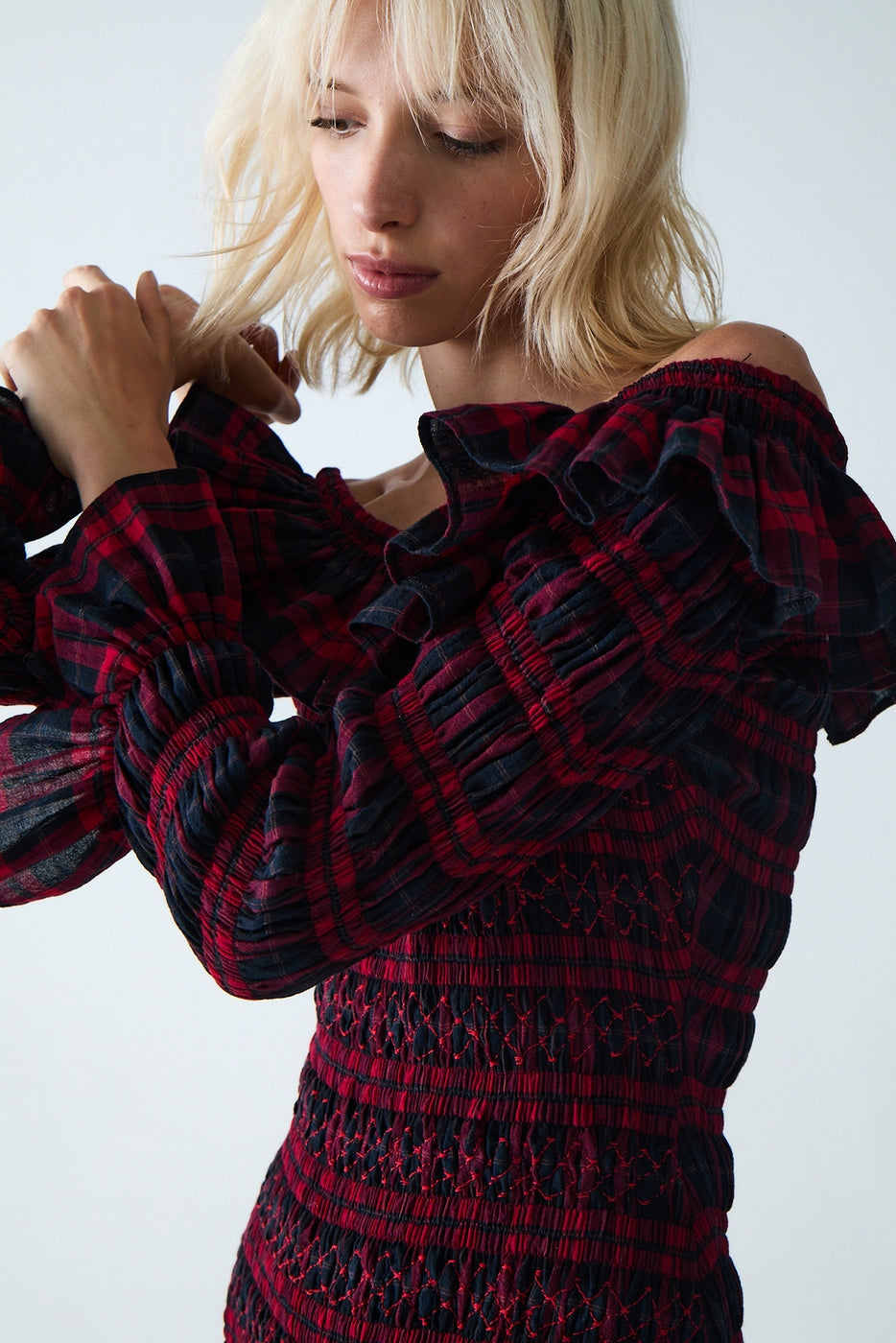 Sayani Maxi Smocked Dress - Red Tartan
