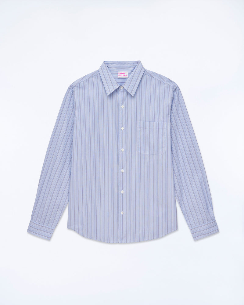 Camisa de popelina de manga larga - Multi Stripe Bl - Hombre