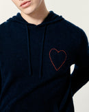 Heart Embroidered Hoodie Sweater - Navy - Man