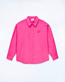Camisa de popelina de manga larga - Rosa Disco - Mujer