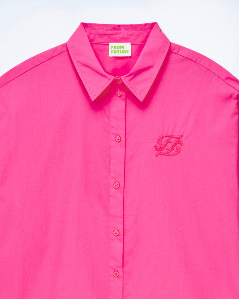 Camisa de popelina de manga larga - Rosa Disco - Mujer