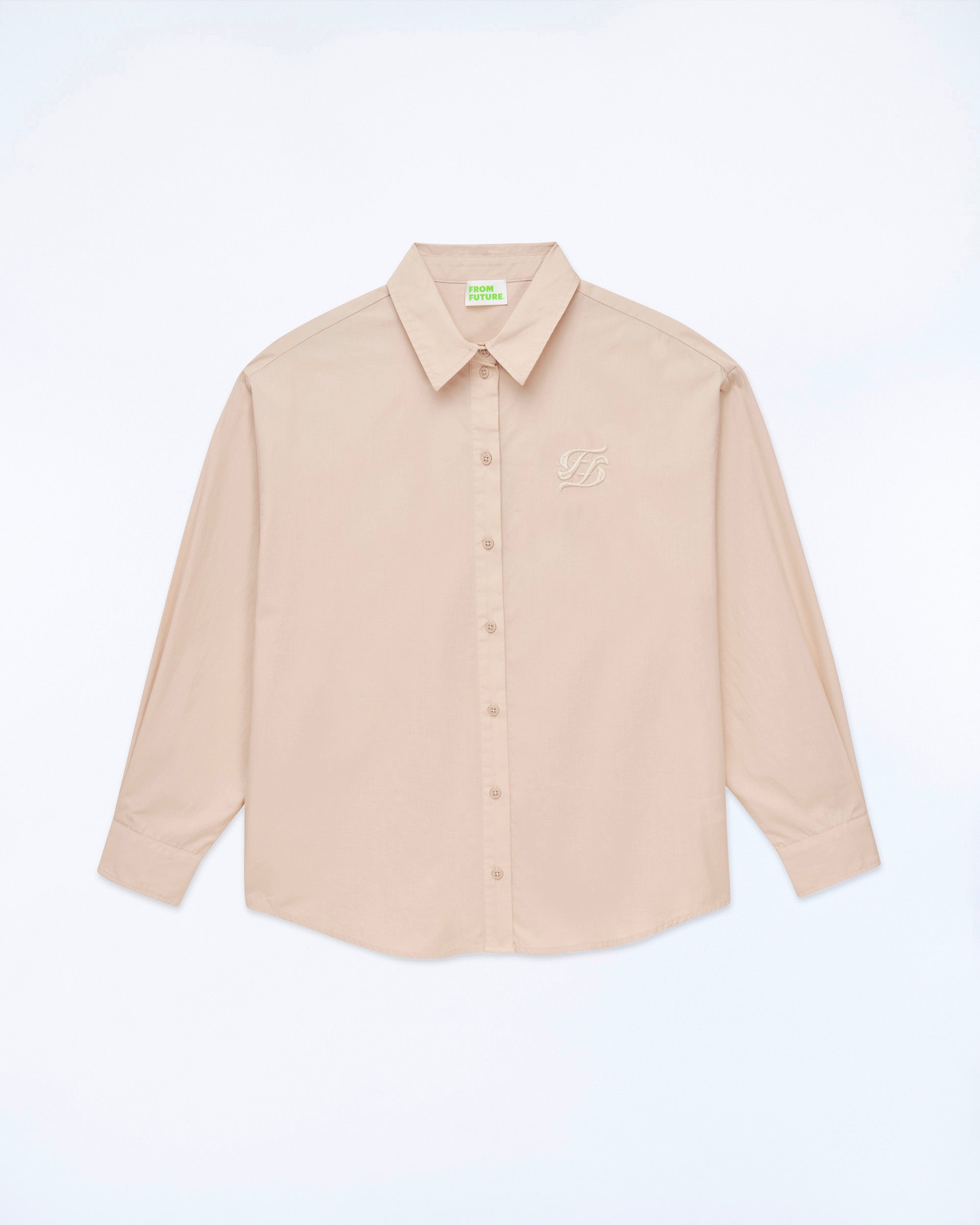 Long-Sleeve Poplin Shirt - Beige - 100% Cotton - Women