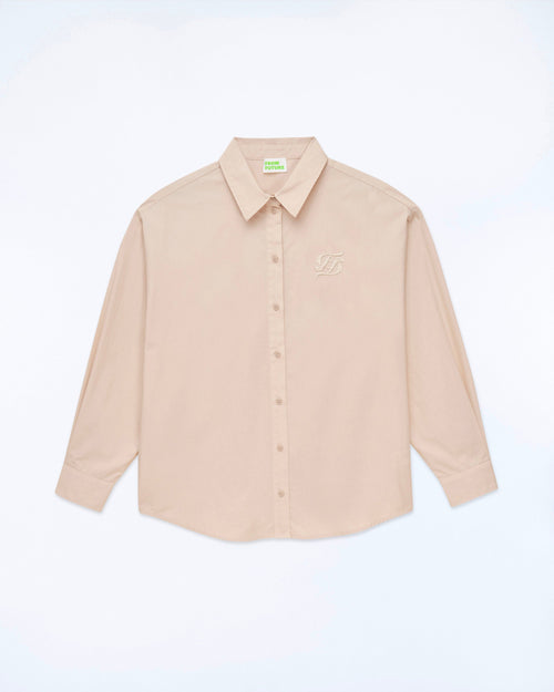 Chemise Manches Longues Popeline - Beige - 100% Coton - Femme