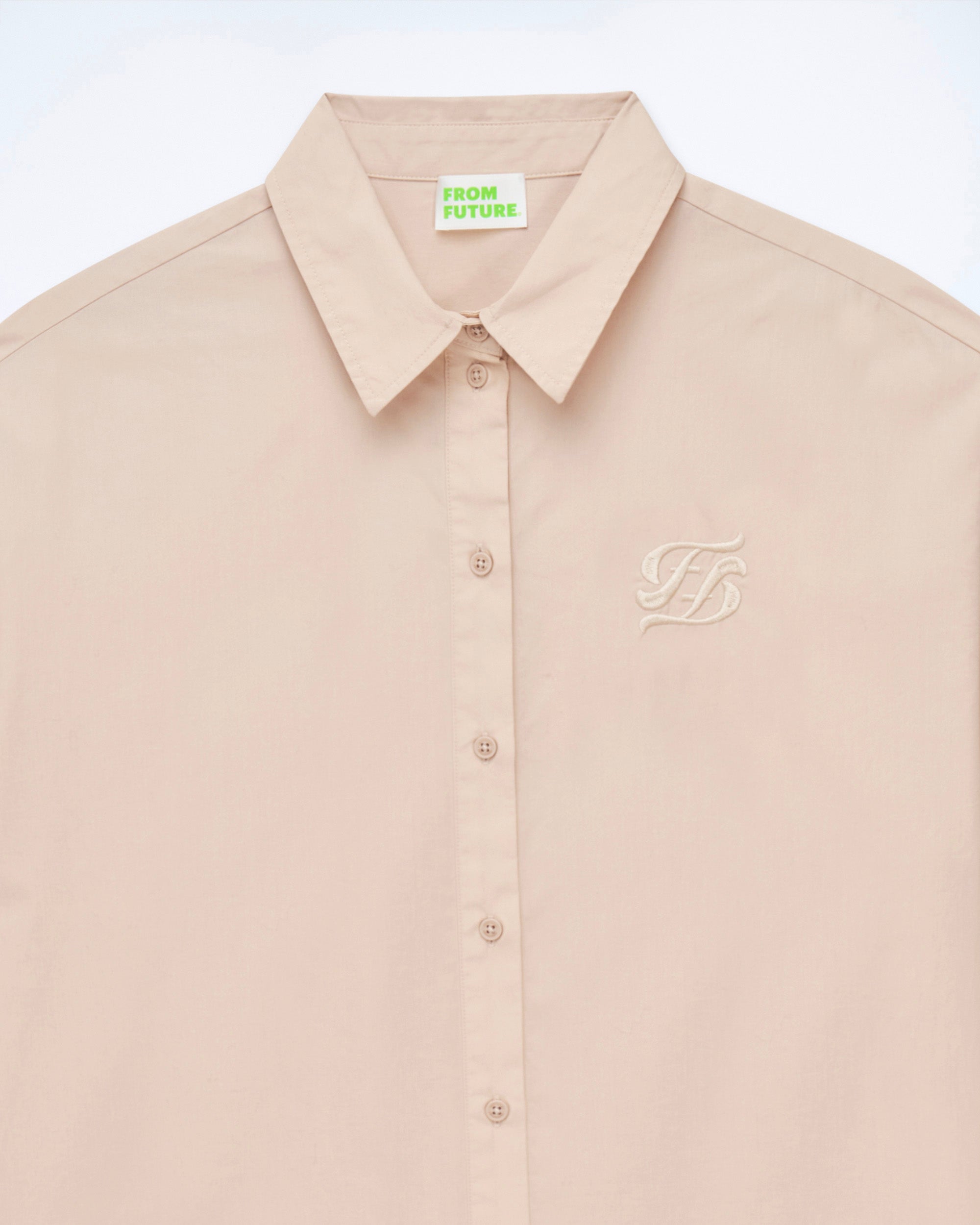 Long-Sleeve Poplin Shirt - Beige - 100% Cotton - Women