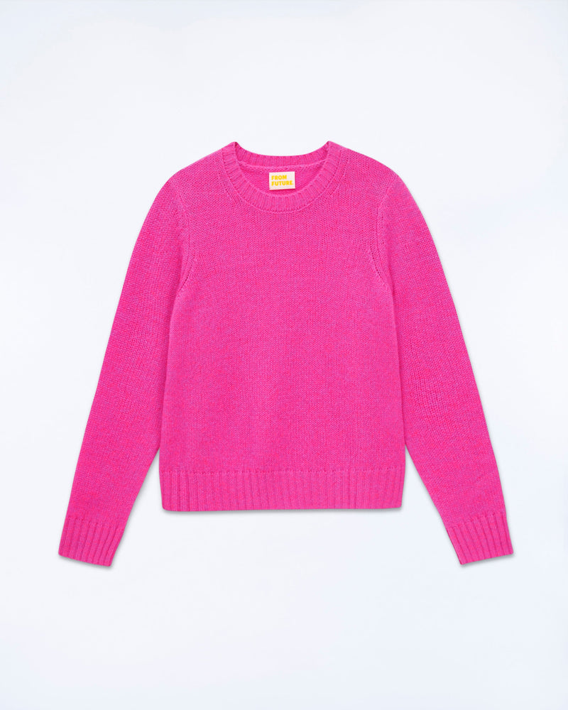 Short Crew Neck Sweater - Fuschia Pink Mouliné - Woman