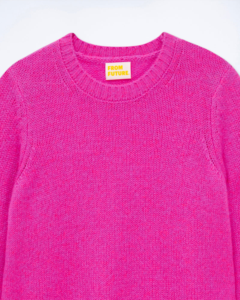 Jersey corto de mujer con cuello redondo - Mouliné rosa fucsia