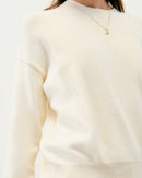 Jersey de cuello redondo de punto perlado para mujer - Gris jaspeado claro