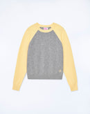 Crew-neck sweater with contrasting sleeves - Dark Mottled Grey - Woman