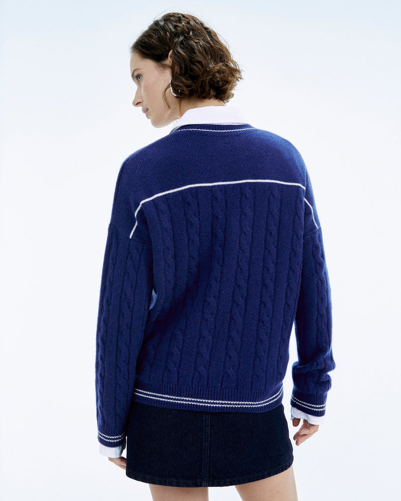 Future V-Neck Cable Sweater - College Blue - Woman