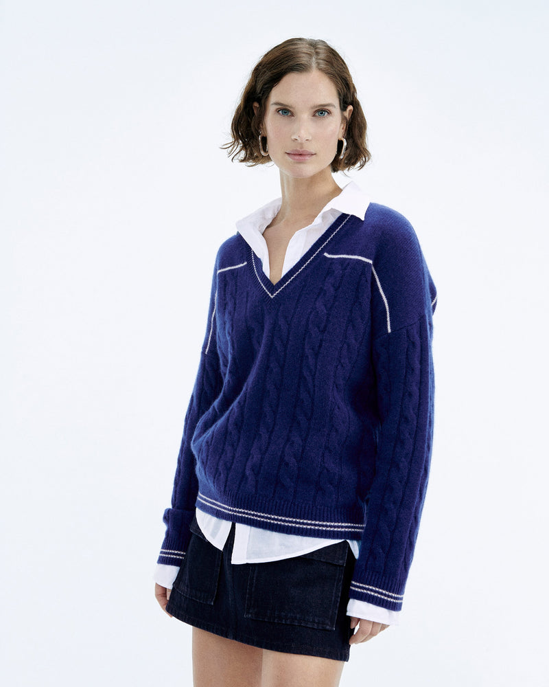 Jersey de mujer Future V-Neck Cable Sweater - College Blue