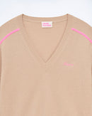 Future V-Neck Sweater with Thin Stripes - Tropical Camel - Woman