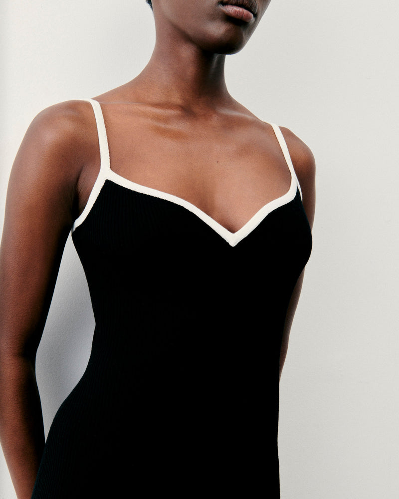 Robe Longue Bretelle Bicolore - Noir - Femme