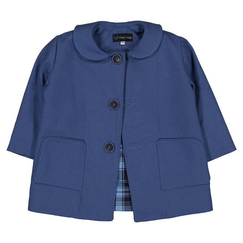 Manteau Olympe Intersaison En Lainage Léger - Bleu